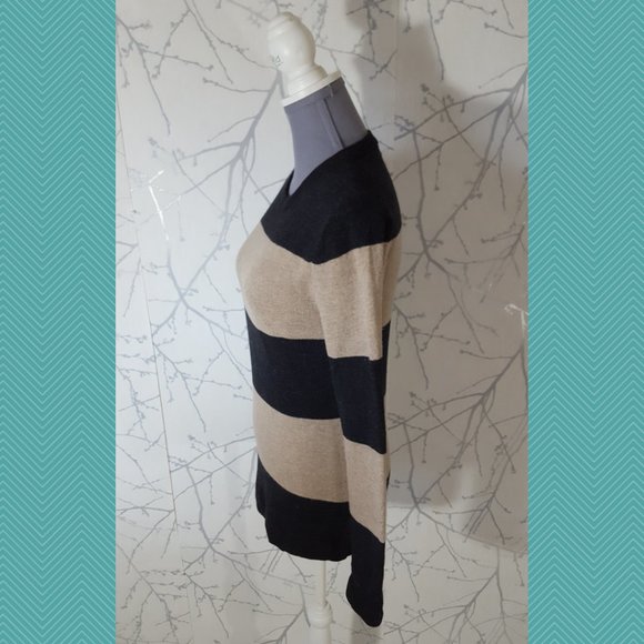 T. Babaton Block Stripe Merino Wool Cashmere Blend Crewneck Sweater - Picture 2 of 3